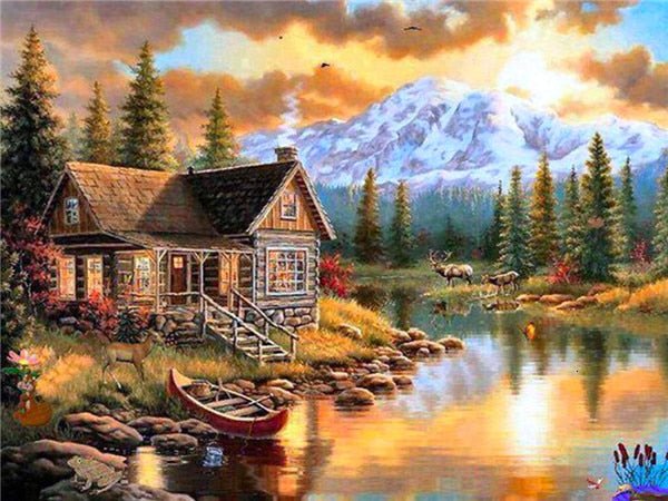 Cottage On Lake Edge - Diamond Painting Kit