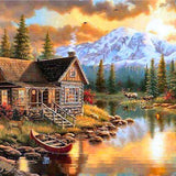 Cottage On Lake Edge - Diamond Painting Kit