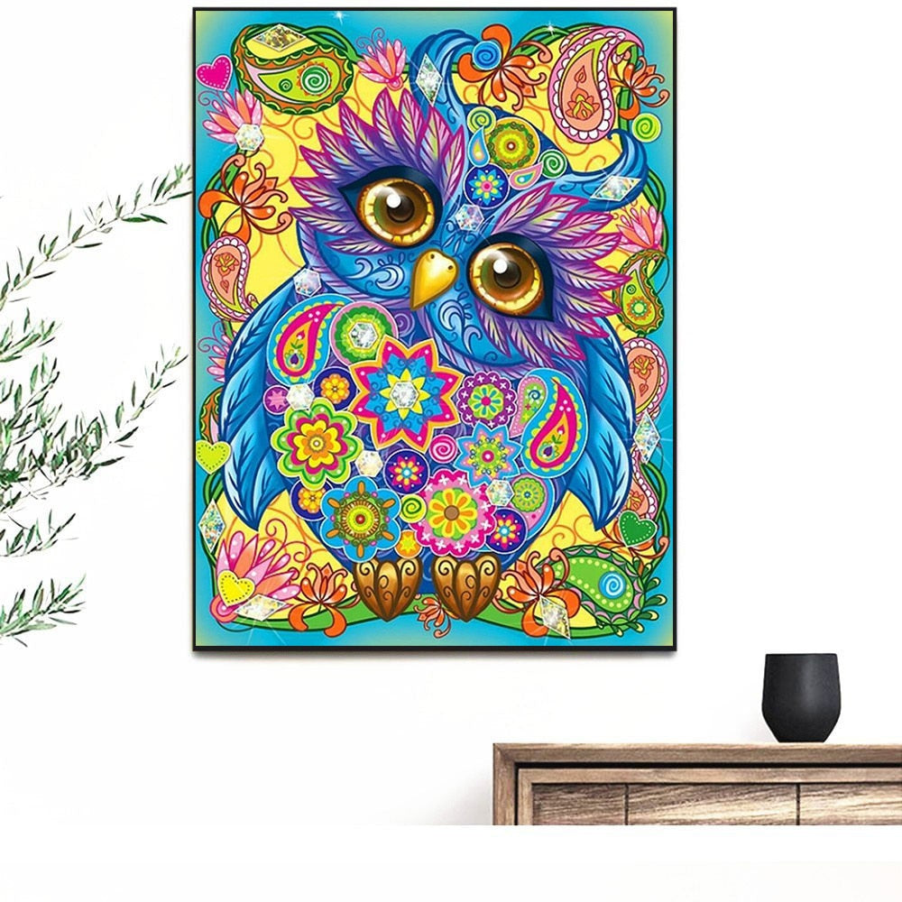 Flower Owl - Diamond Painting Kit