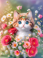 Innocent Cat In Flowers  - Diamond Painting Kit
