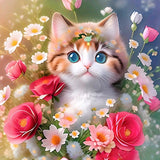 Innocent Cat In Flowers  - Diamond Painting Kit