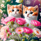 Cat Pair In Flowers  - Diamond Painting Kit
