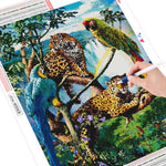 Parrots & Leopard - Diamond Painting Kit