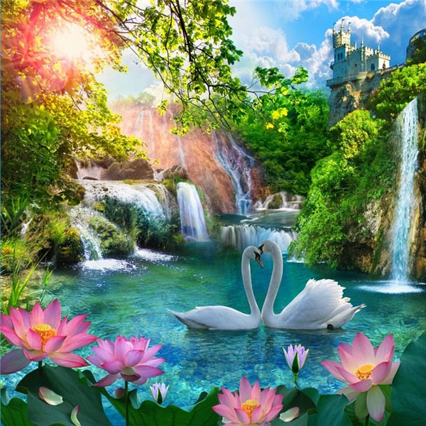 Swan Waterfall Diamond Painting Kit