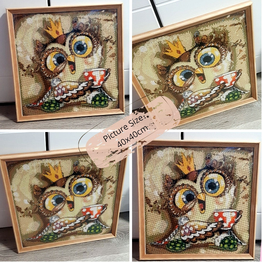 Coffee Drinking Owl - Diamond Painting Kit
