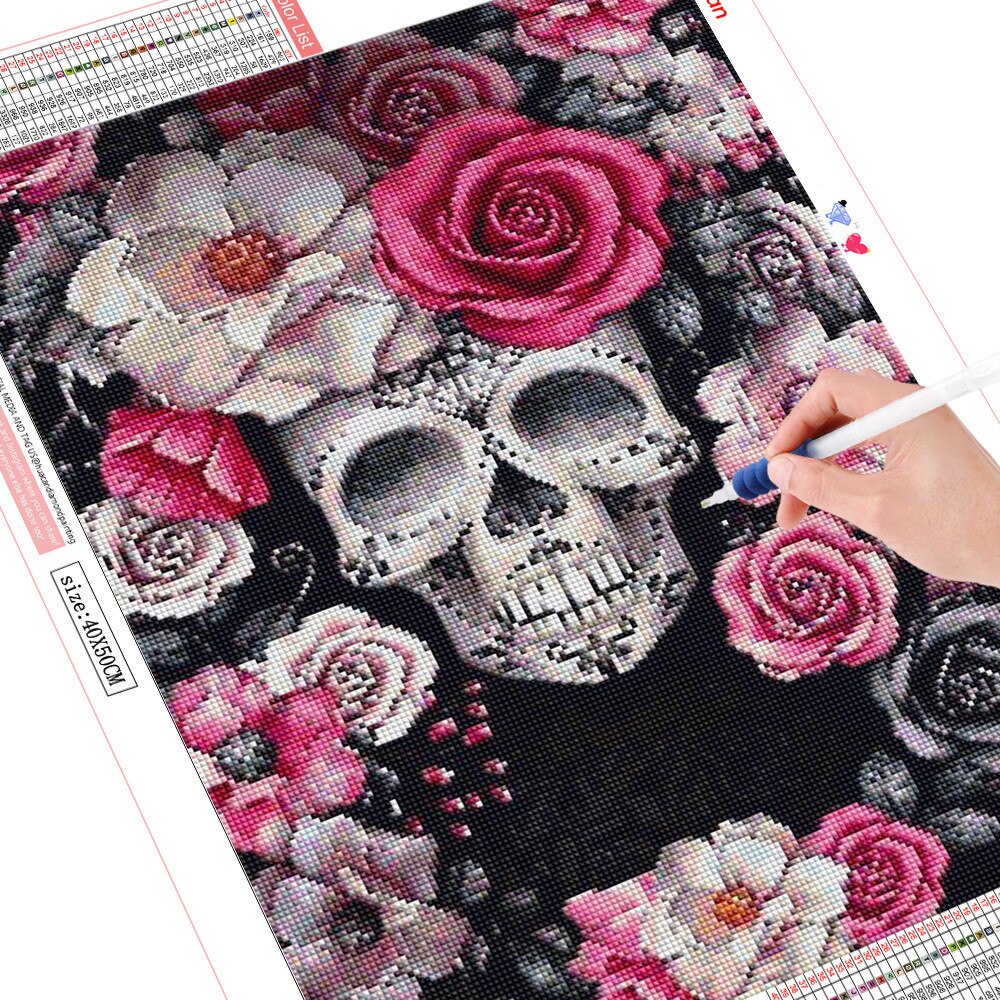 Flowers & Skull - Diamond Painting Kit