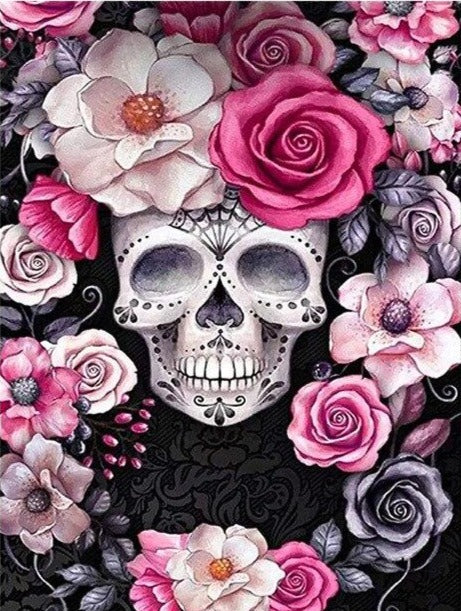 Flowers & Skull - Diamond Painting Kit