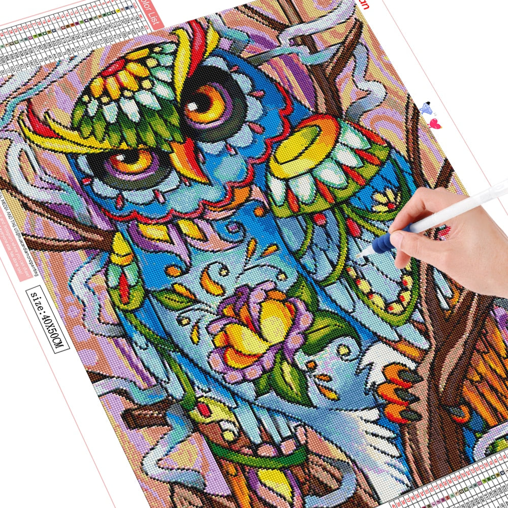 Blooming Owl - Diamond Painting Kit