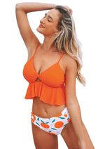 Orange Tankini Two piece Swimsuit