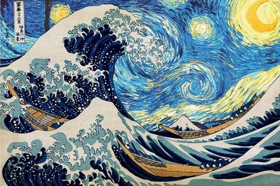 Starry Night The Great Wave Off Kanagawa - Diamond Painting Kit
