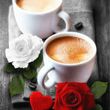 Coffee Roses Heart - Diamond Painting Kit