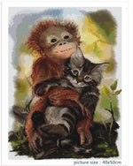 Monkey Cat Friend - Diamond Painting Kit