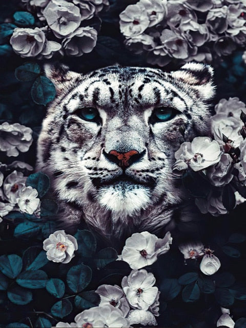 White Tiger Flowers - Diamond Painting Kit