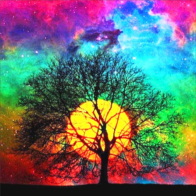 Rainbow Moon Tree - Diamond Painting Kit