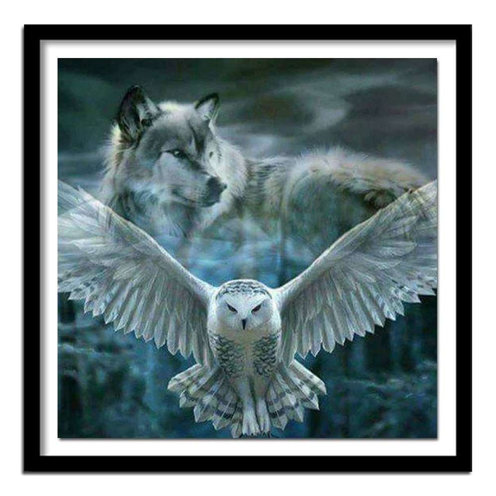 Snow Owl And Wolf - Diamond Painting Kit