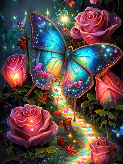 Roses And Butterfly - Diamond Painting Kit