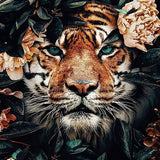 Tiger Face Flowers - Diamond Painting Kit