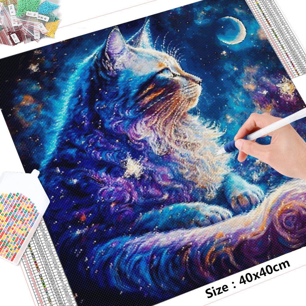 Cat Moonlight In Sky  - Diamond Painting Kit