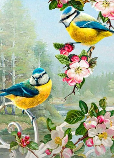 Sparrows In Springtime - Diamond Painting Kit