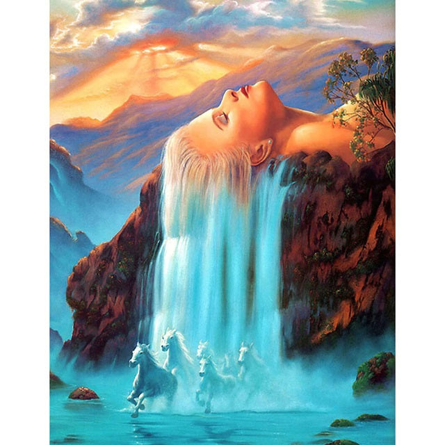 Waterfall Horses - Diamond Painting Kit