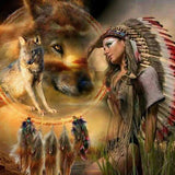 Wolf & Red Indian Woman  - Diamond Painting Kit