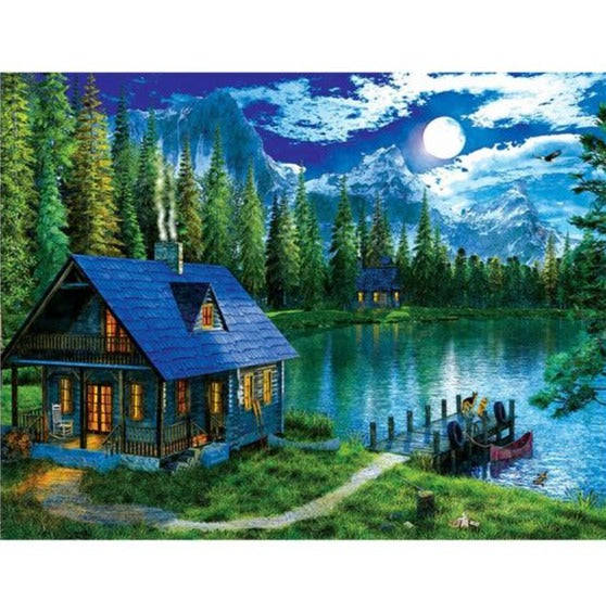 Cottage On Pond Edge - Diamond Painting Kit