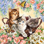 Cats In Basket - Diamond Painting Kit