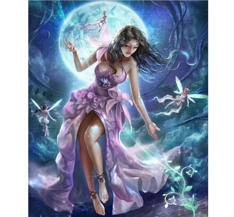 Flower Moon Fairy  Diamond Painting Kit