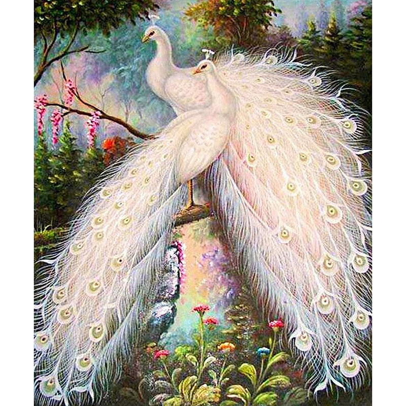 White Peacocks Diamond Painting Kit , Bird Diamond Painting Kit, Animal damond painting kit