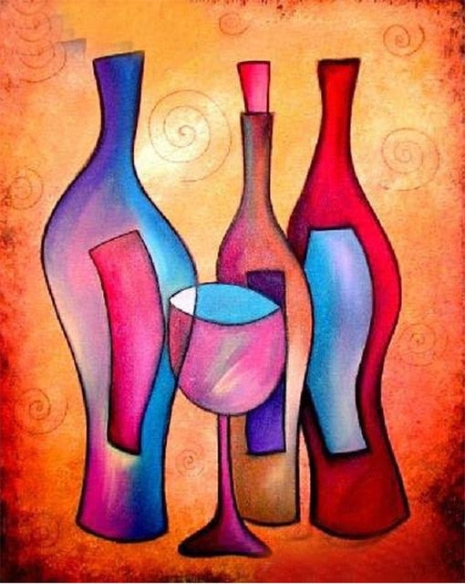 Abstract Wine Bottle - Diamond Painting Kit