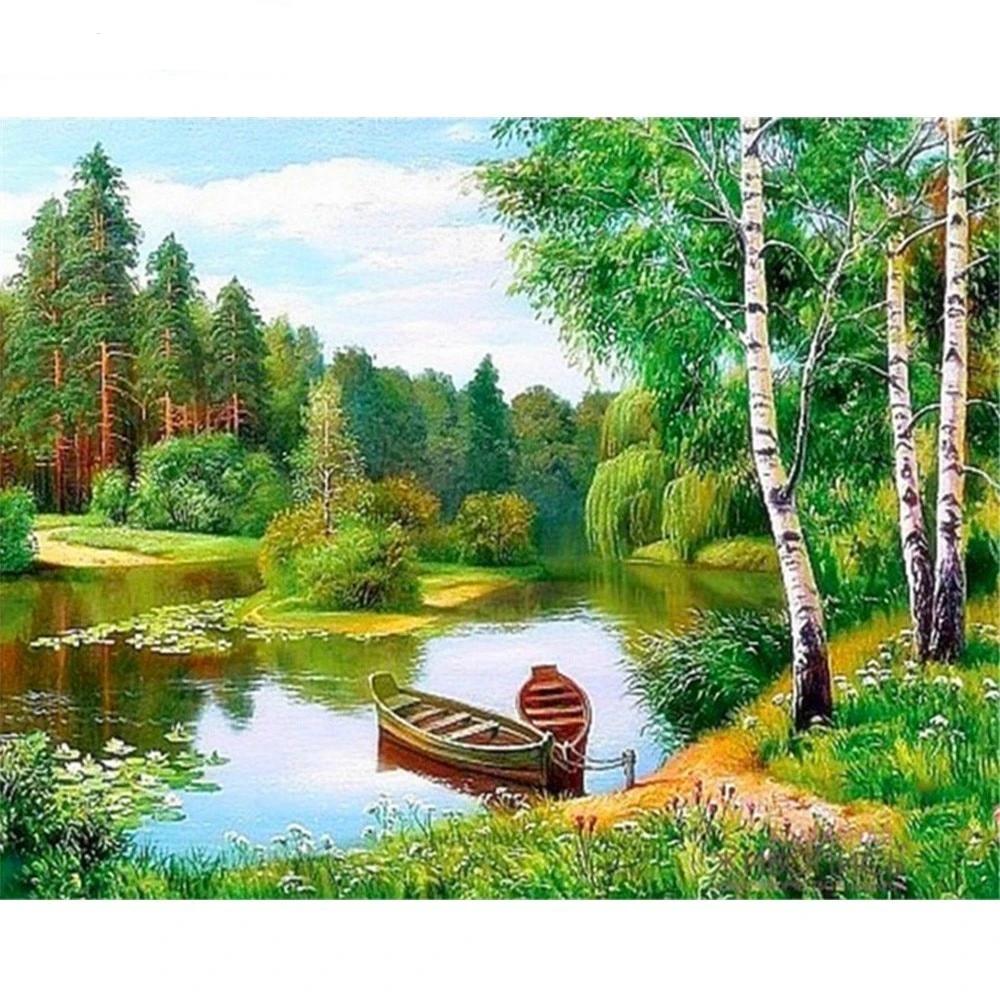 Boats On the lake diamond painting kit